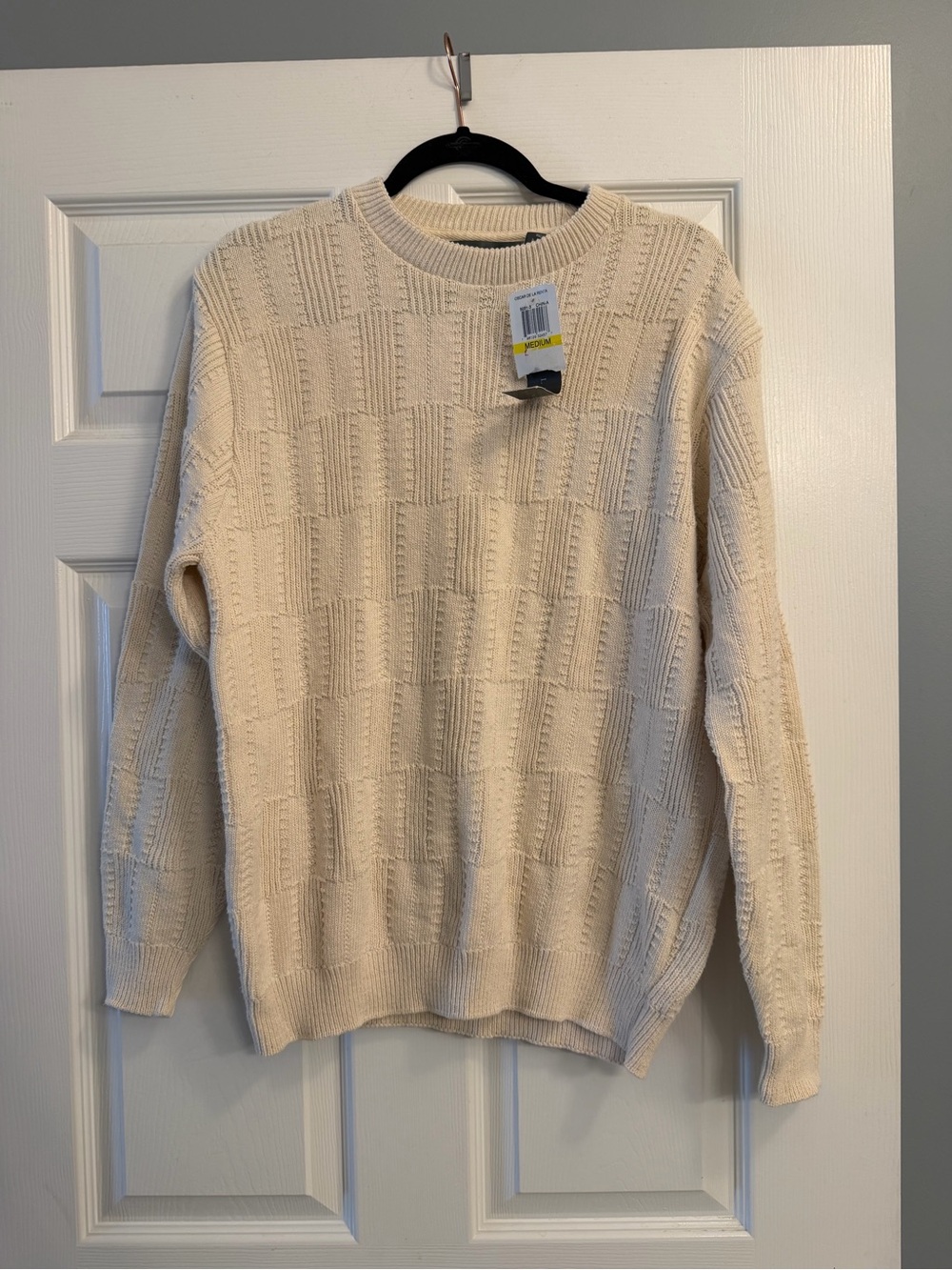 Oscar de la Renta Cream Textured Crewneck Sweater
